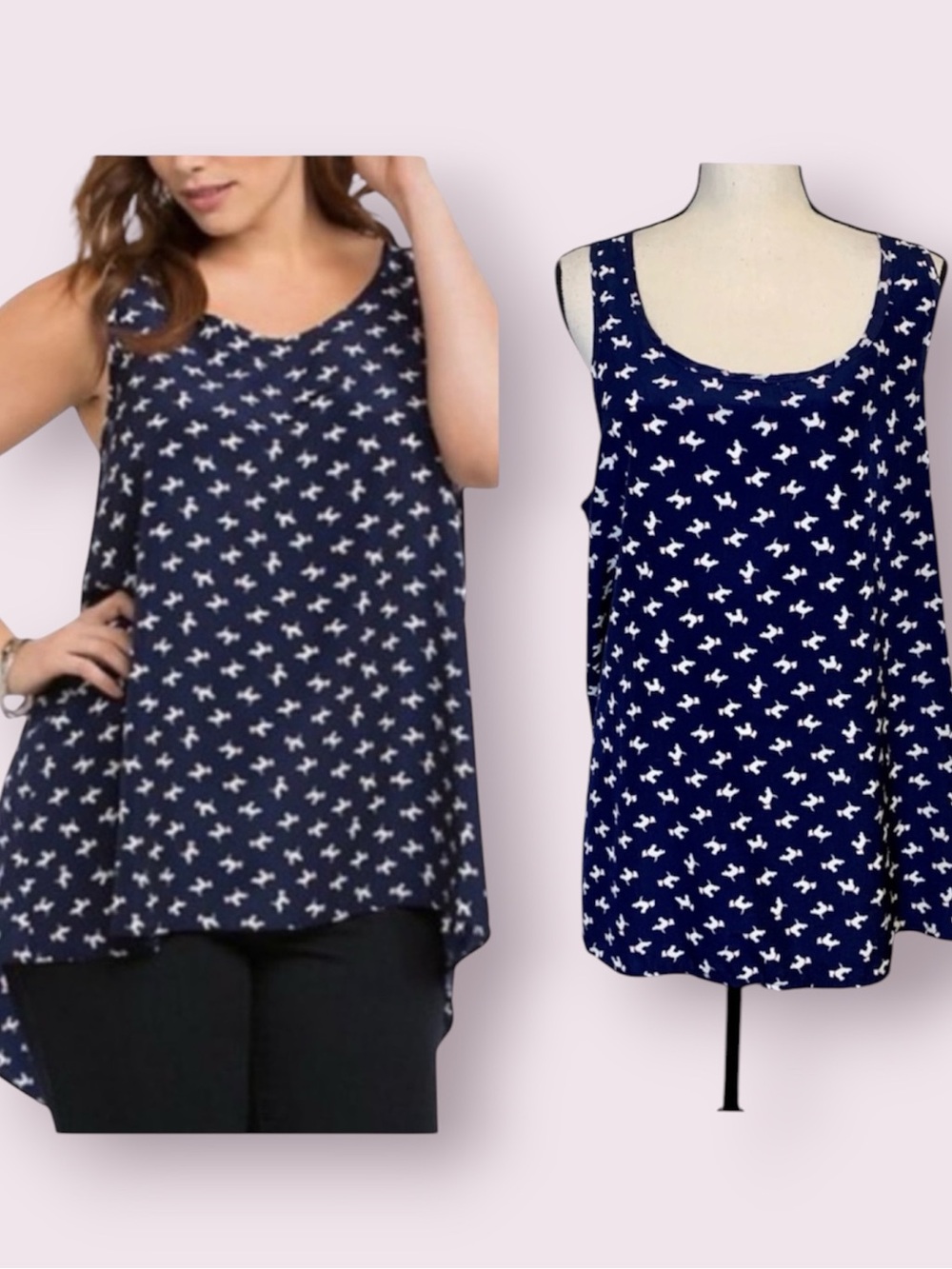 Torrid Scottie Dog Print Tunic Tank Top Blue & White Sleeveless Large 12